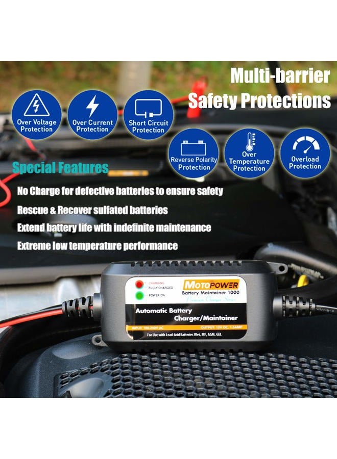 MOTOPOWER MP00206A 12V 1.5Amp Automatic Battery Charger, Battery Maintainer for Cars, Motorcycles, ATVs, RVs, Powersports, Boat and More - Image 4