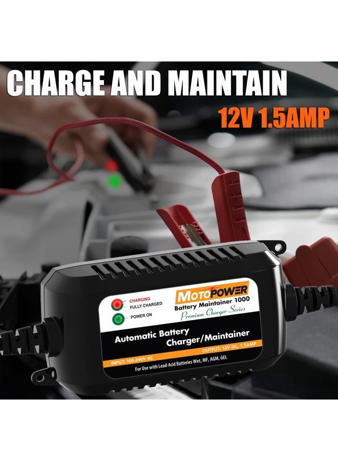 MOTOPOWER MP00206A 12V 1.5Amp Automatic Battery Charger, Battery Maintainer for Cars, Motorcycles, ATVs, RVs, Powersports, Boat and More - Image 2