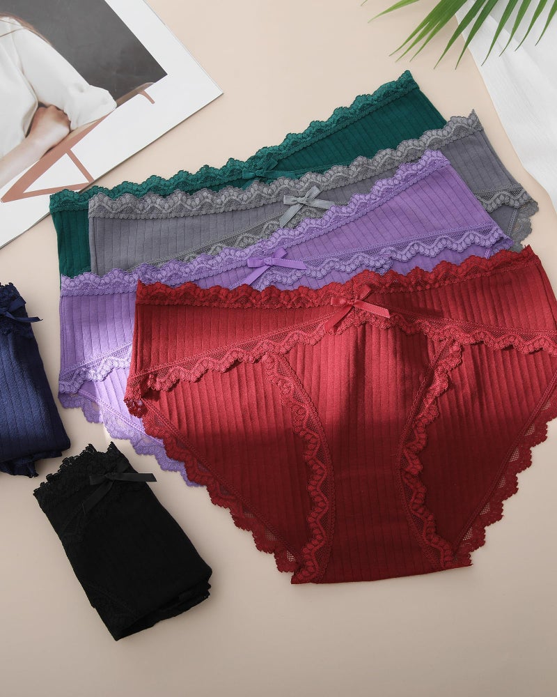 LEVAO Womens Underwear Cotton Cheeky Bikini Panties Lace Stretch Hipster Ladies Briefs Multipack S-XXL - Image 3