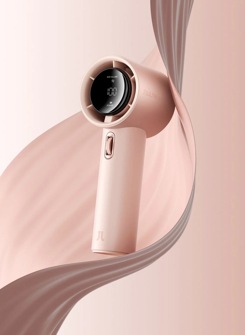 JISULIFE Portable Handheld Fan Strong Wind 100 Gear Wind Speed Mini Rechargeable Fan Electric Fan ABS Body Digital Display Adjustable-Pink  - Image 1