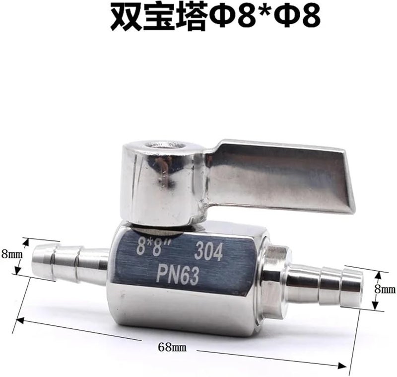 صمام كرة مصغرة من الفولاذ المقاوم للصدأ 304 مع مقبض فولاذي وتركيبة تري كلامب تناسب خرطوم بقطر داخلي 8 مم - Image 3