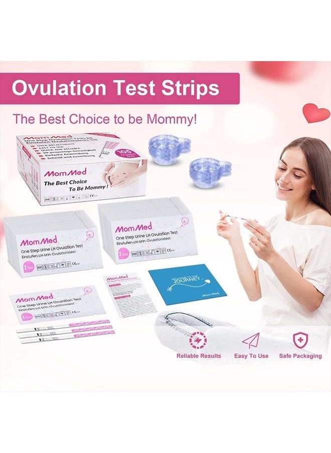 MomMed Ovulation Test Strips, 105 LH Ovulation Predictor Kit with 105 Collection Cups, Accurately Track Ovulation Test, High Sensitivity Result for Women Home Testing