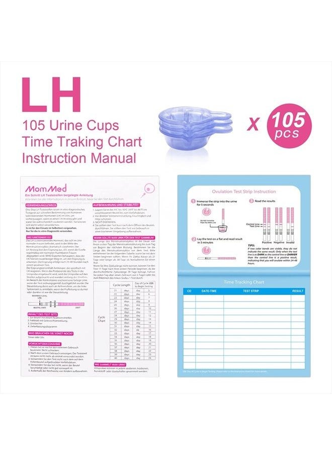 MomMed Ovulation Test Strips, 105 LH Ovulation Predictor Kit with 105 Collection Cups, Accurately Track Ovulation Test, High Sensitivity Result for Women Home Testing