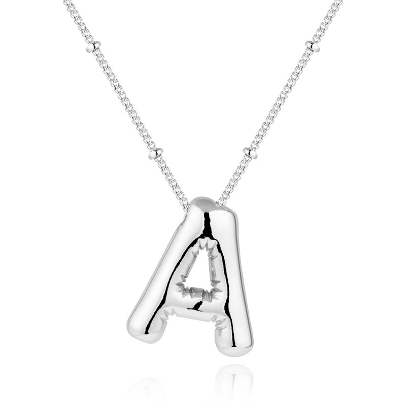 Inerney Silver Bubble Letter A Initial Necklace for Women, Balloon Alphabet Pendant Charm, Dainty Cute Trendy Minimalist Monogram Necklace, Personalized A-Z Letter Jewelry, Gift for Her - Image 1