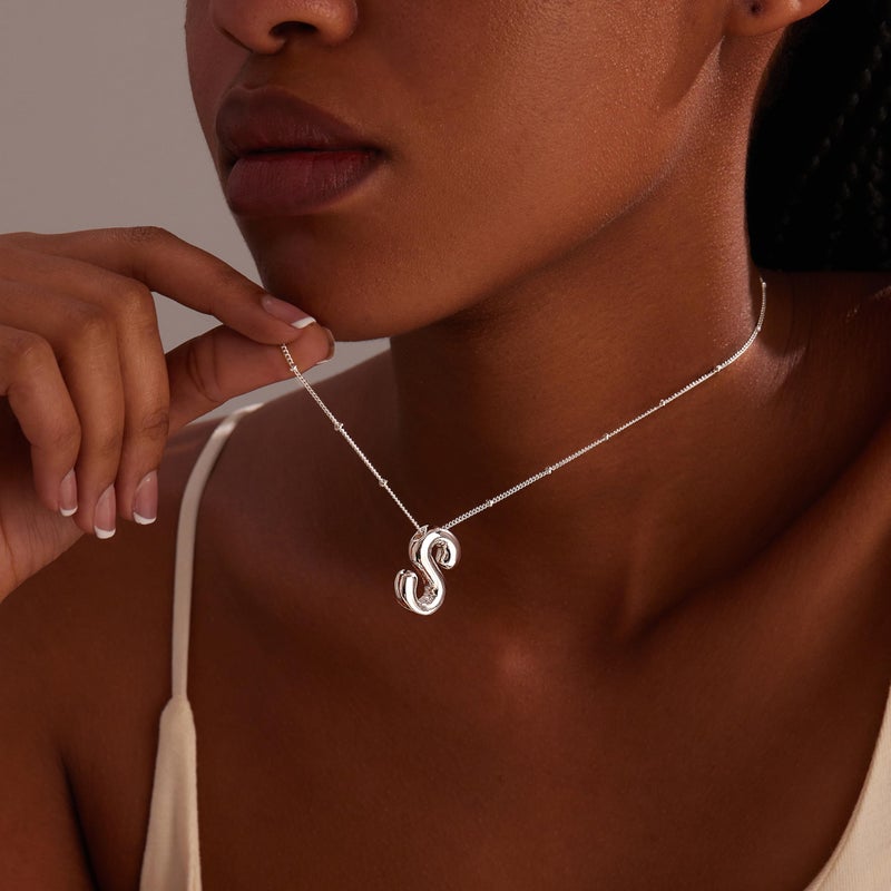Inerney Silver Bubble Letter A Initial Necklace for Women, Balloon Alphabet Pendant Charm, Dainty Cute Trendy Minimalist Monogram Necklace, Personalized A-Z Letter Jewelry, Gift for Her - Image 5