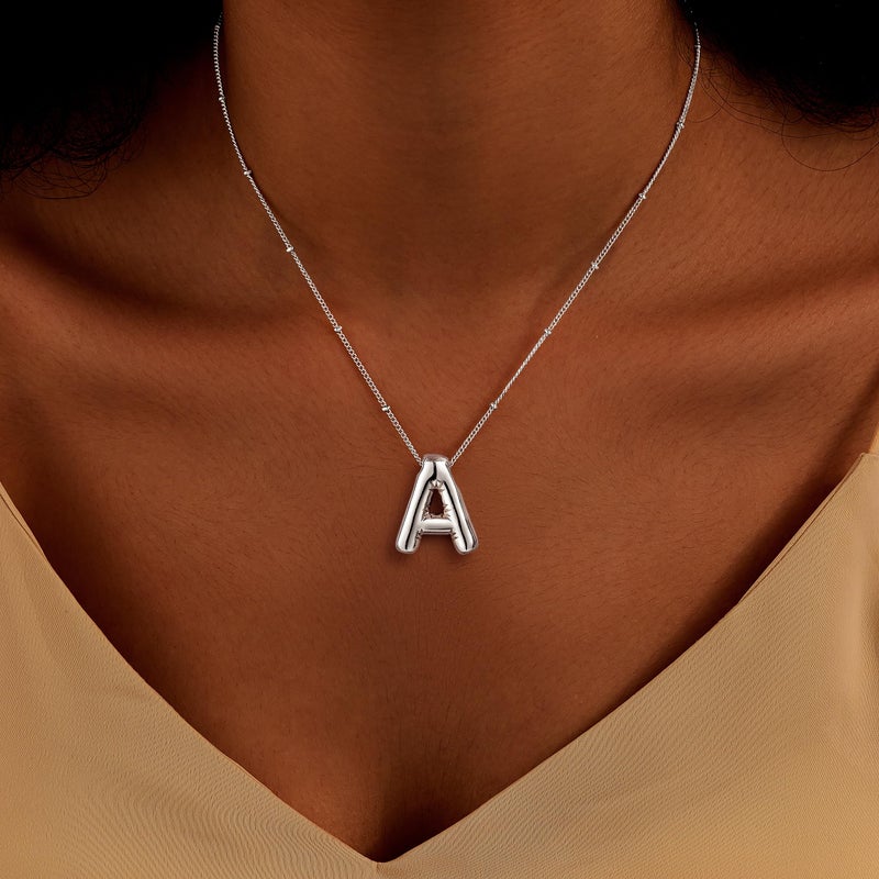 Inerney Silver Bubble Letter A Initial Necklace for Women, Balloon Alphabet Pendant Charm, Dainty Cute Trendy Minimalist Monogram Necklace, Personalized A-Z Letter Jewelry, Gift for Her - Image 2