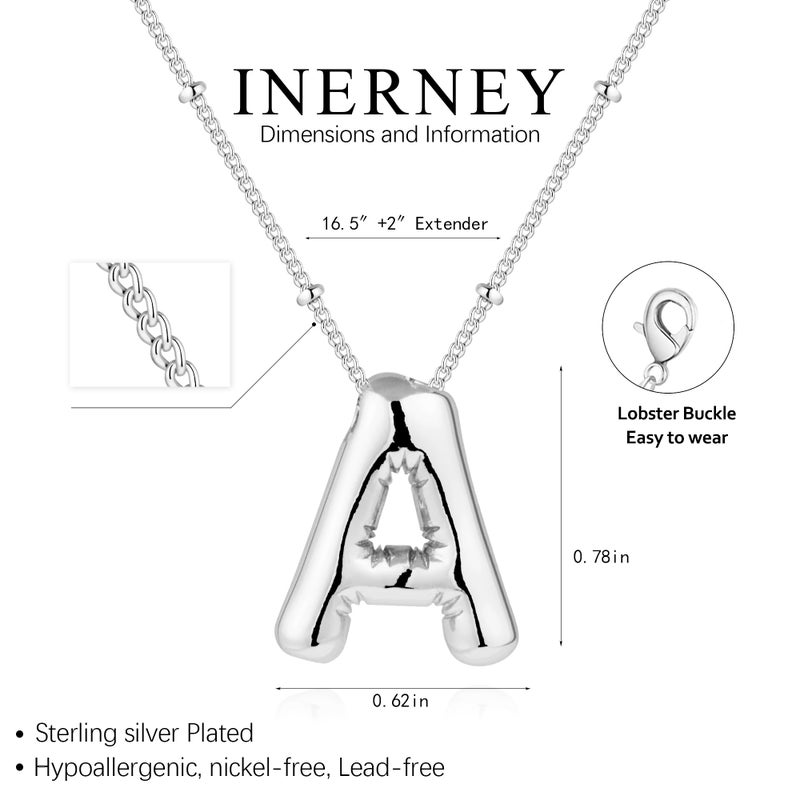 Inerney Silver Bubble Letter A Initial Necklace for Women, Balloon Alphabet Pendant Charm, Dainty Cute Trendy Minimalist Monogram Necklace, Personalized A-Z Letter Jewelry, Gift for Her - Image 4