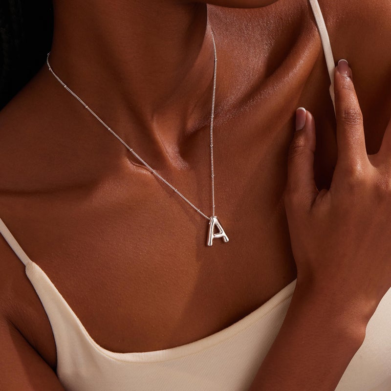 Inerney Silver Bubble Letter A Initial Necklace for Women, Balloon Alphabet Pendant Charm, Dainty Cute Trendy Minimalist Monogram Necklace, Personalized A-Z Letter Jewelry, Gift for Her - Image 3