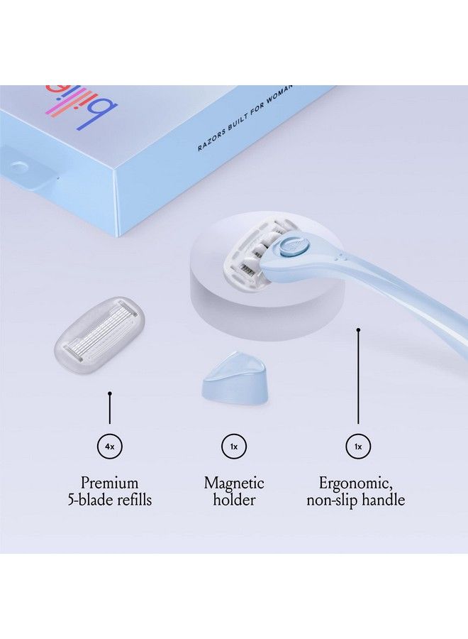 Billie Razors For Women Shave Kit Women’S Razor + 4 X 5Blade Razor Refills + Magnetic Holder Cool Blue  - Image 3