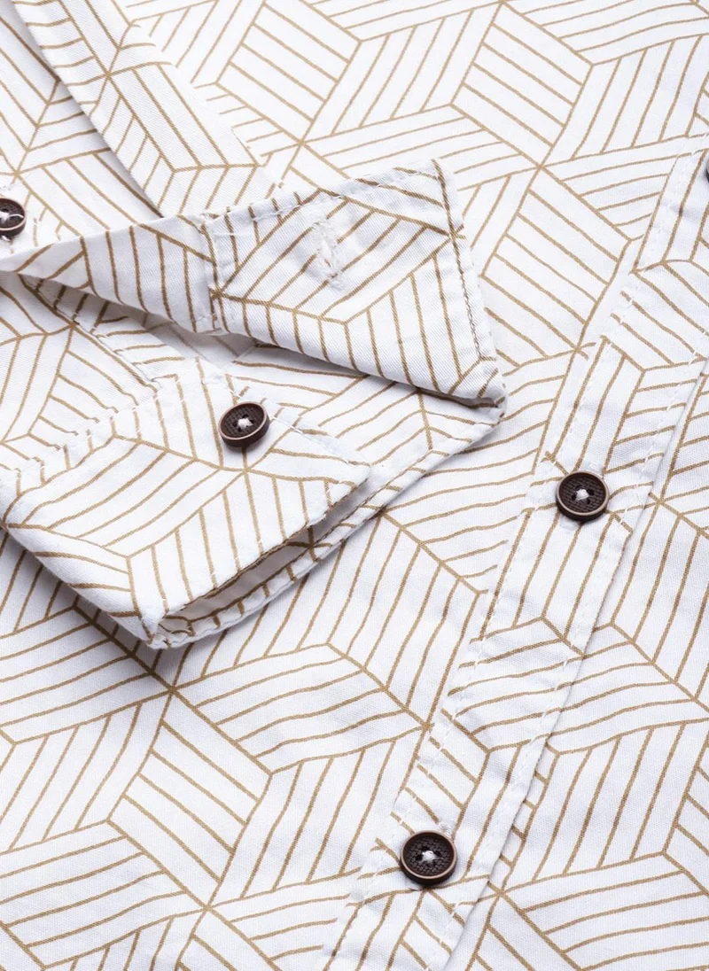 ذا انديان كراج كو Men Regular Fit Geometric Printed Full Sleeves Spread Collar Casual Shirt