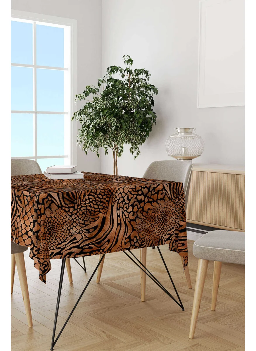 Cango Home Brown Orange Zebra Leopard Patterned Digital Printed Tablecloth CGH350-MS