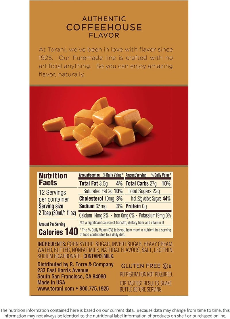 Torani Puremade Caramel Sauce, 16.5 Ounces (Pack of 4) - No Artificial Colors or Preservatives - Image 2