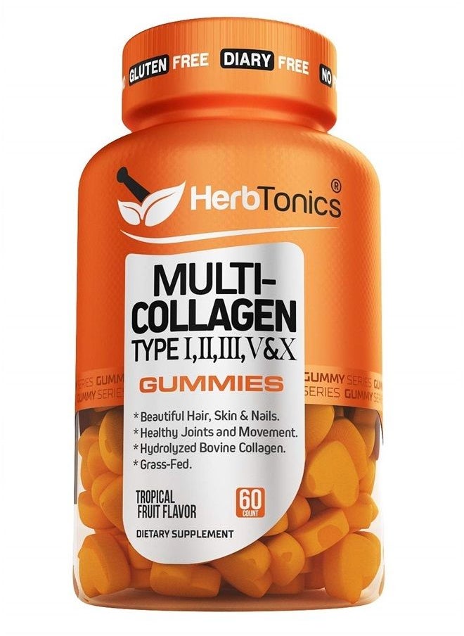 Herbtonics - Herbtonics Multi Collagen Type I, II, III, V & X Gummies, 60 Count. - Image 1