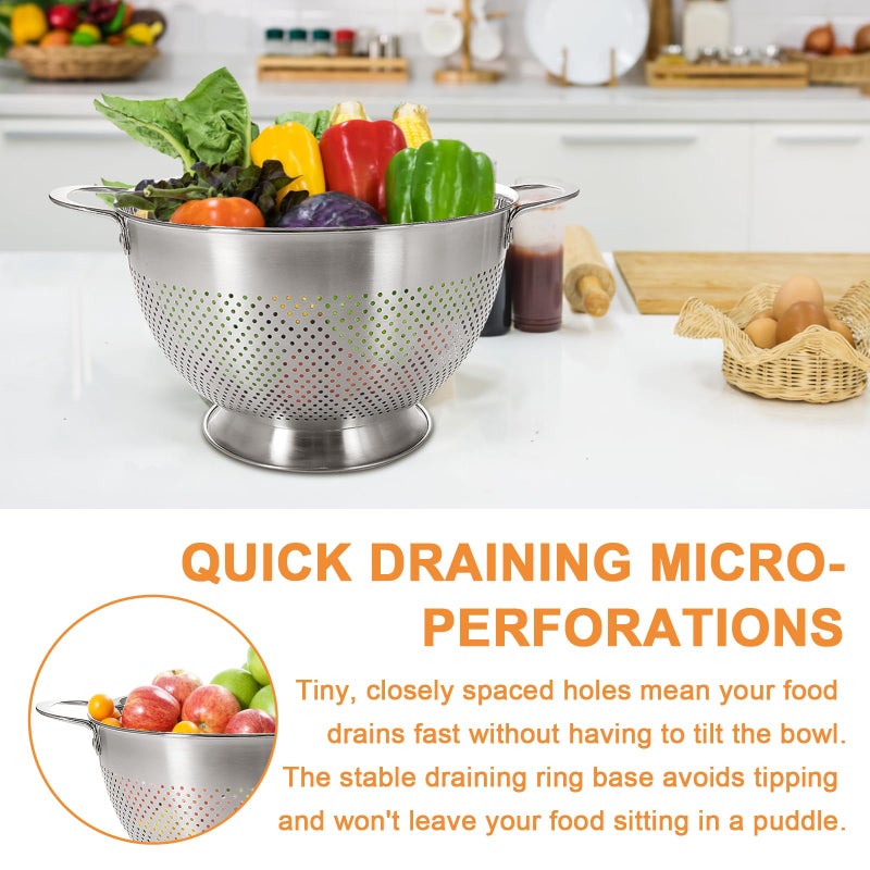 EWFEN Stainless Steel Colander for Kitchen | 5 Quart Durable Rice and Pasta Strainer with Handle | Oversized Handles | Nesting Design | Rust-Resistant & Dishwasher Safe - Image 5