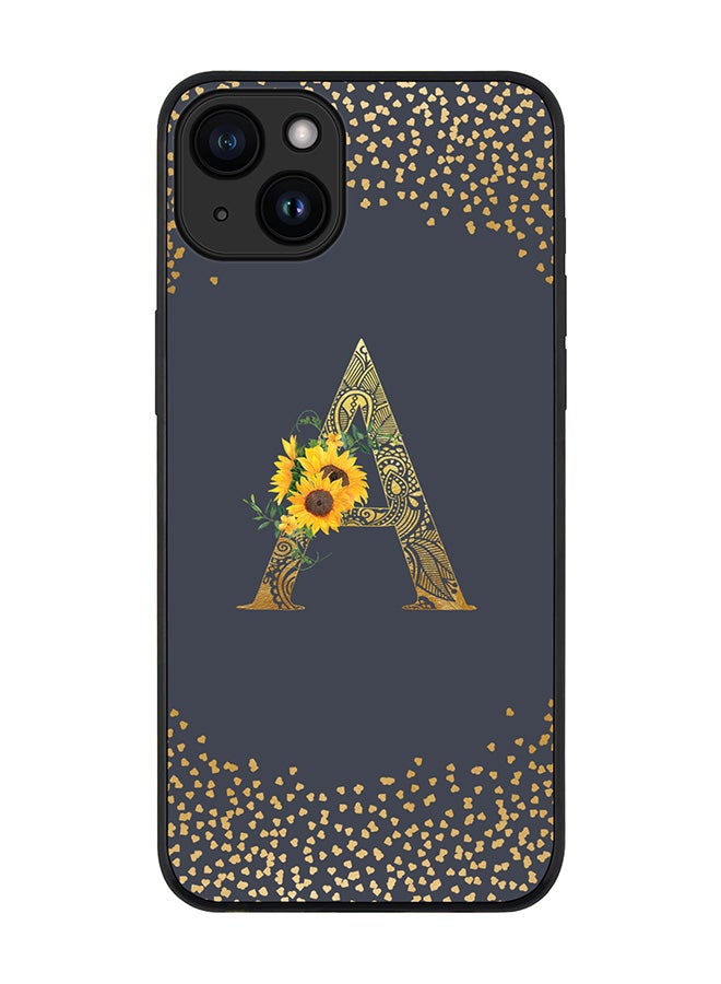 Stylizedd Cover for iPhone 15 Plus Case Rugged Black Slim fit Flexible Protective Phone CasesCustom Monogram Initial Letter Floral Pattern Alphabet - A (Grey) - Image 1