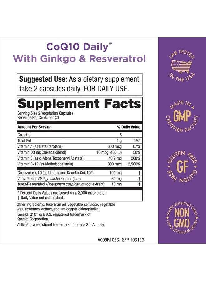 Purity Products CoQ10 Daily Super Boost with Ginkgo and Resveratrol from Supports Healthy Energy Levels and Healthy Brain Function - 60 Vegetarian Capsules - Image 2