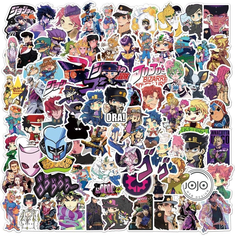 ملصقات أنمي JoJo's Bizarre Adventure للابتوب، واقي الصدمات، لوح التزلج، زجاجات الماء، الهاتف، حزمة ملصقات أنمي للأطفال/المراهقين (100 قطعة) - Image 1