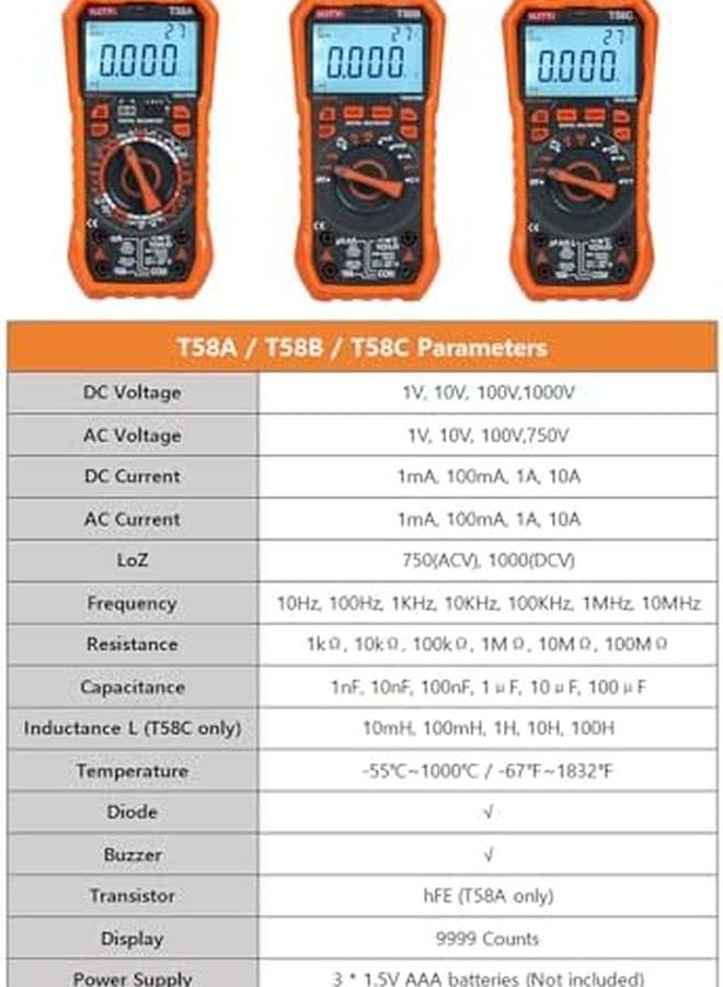 ملتي ميتر رقمي T58A 9999 ميز عدادات فولتميتر AC/DC مقياس السعة المقاومة اختبار الجهد اللاتلامسي - Image 4