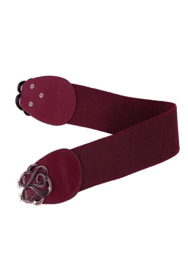 ساوير حزام نسائي مطاطي عتيق من Syuer للفساتين، حزام خصر عريض مطاطي (مقاس L-XL (30-35 بوصة)، لون أحمر خمري) - Image 4