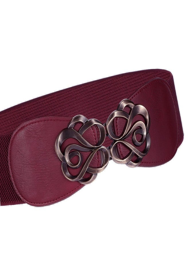 ساوير حزام نسائي مطاطي عتيق من Syuer للفساتين، حزام خصر عريض مطاطي (مقاس L-XL (30-35 بوصة)، لون أحمر خمري) - Image 3