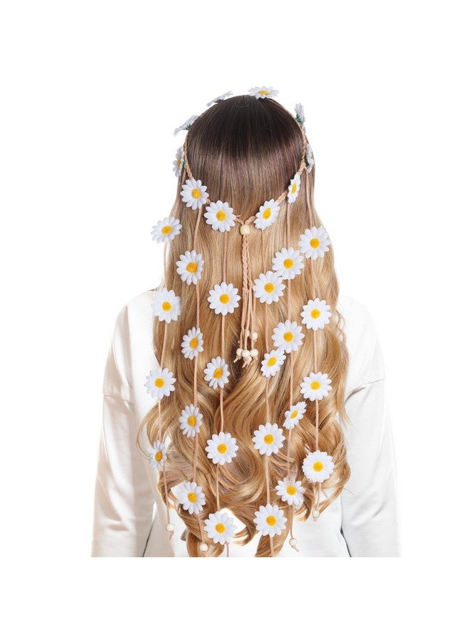 Sucrain 1Pcs Flower Hippie Headband Floral Crown Summer Sunflower Hair Accessories For 70 S Bohemian Costumes Style (White) - Image 1