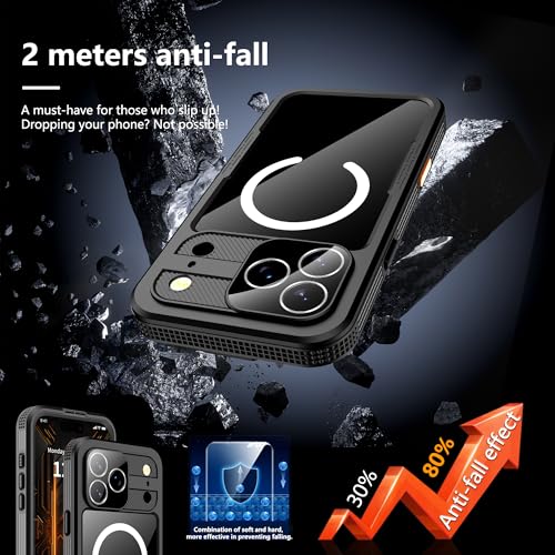 GOLDJU Magnetic for iPhone 17 Pro Max CaseWaterproof Builtin Screen Camera ProtectorIP68 Underwater Full Body 16FT Military Dropproof Shockproof Case for 17 Pro Max 69 Black - Image 3