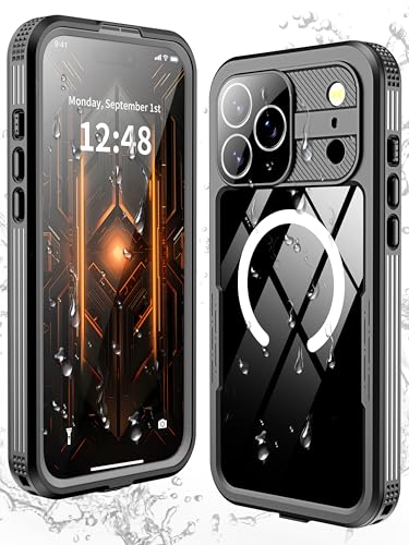 GOLDJU Magnetic for iPhone 17 Pro Max CaseWaterproof Builtin Screen Camera ProtectorIP68 Underwater Full Body 16FT Military Dropproof Shockproof Case for 17 Pro Max 69 Black - Image 1