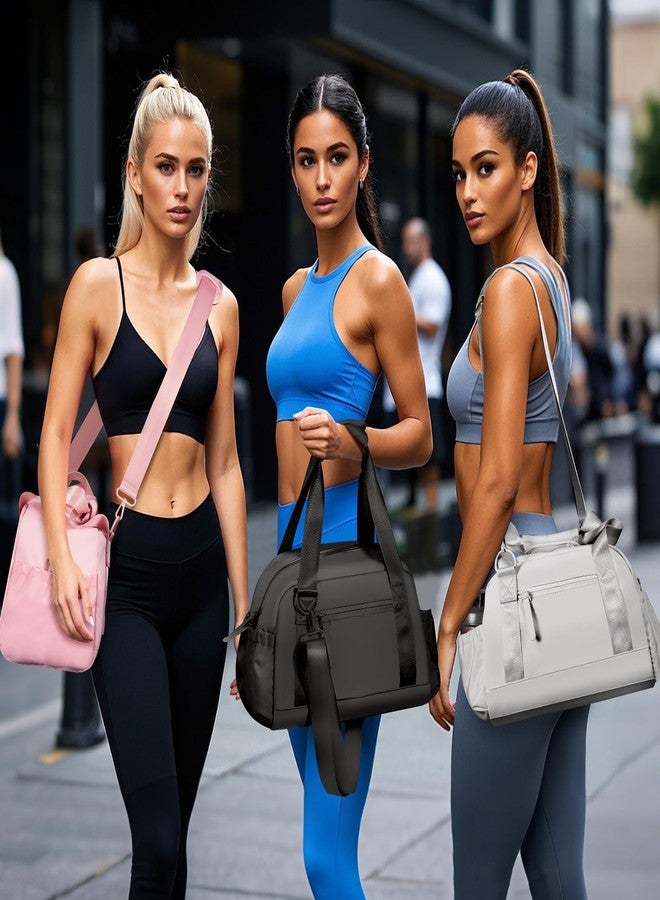 حقيبة رياضية صغيرة 14 بوصة للنساء والرجال، حقيبة سفر رياضية صغيرة مع جيب مقاوم للماء، حقيبة سفر مقاومة للماء للرياضة والتمارين والرقص، لون وردي، 14 بوصة، أنيقة - Image 2