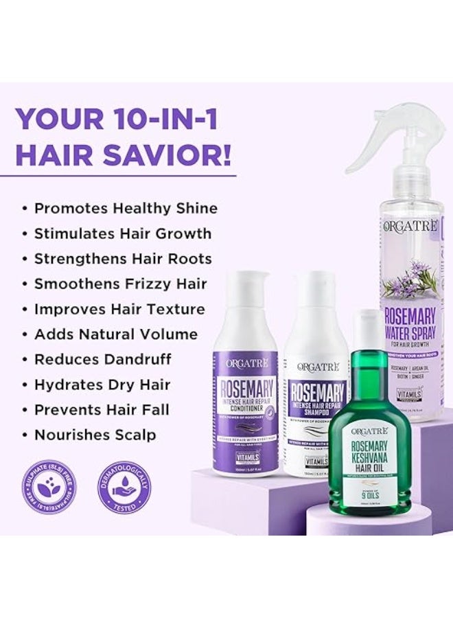 Orgatre Rosemary Hair Fall Control Kit | Keshvana Oil 100ml| Rosemary Water Spray200ml | Rosemary Shampoo150ml & Conditioner 150ml | For Hair Thinning, New Hair Growth, Thicker Hair & More Volume - Image 2