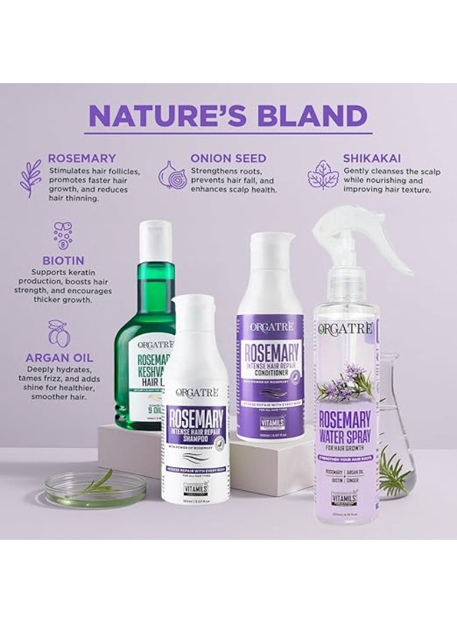 Orgatre Rosemary Hair Fall Control Kit | Keshvana Oil 100ml| Rosemary Water Spray200ml | Rosemary Shampoo150ml & Conditioner 150ml | For Hair Thinning, New Hair Growth, Thicker Hair & More Volume - Image 3