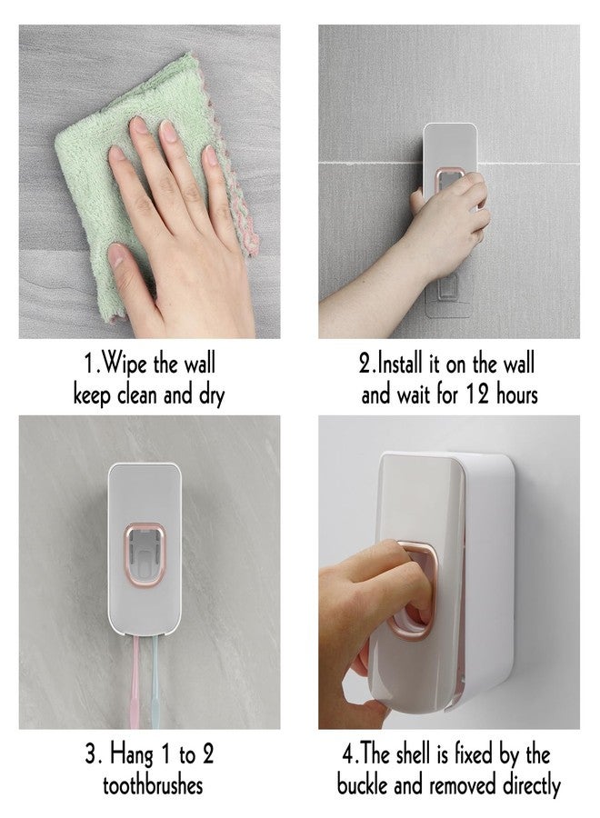LUEXBOX 2 Slot Toothbrush Holder and Toothpaste Dispenser Wall Mounted, Automatic Toothpaste Squeezer, 2 in 1 Tooth Brush Toothpaste Organizer for Shower (Light Grey) - Image 5