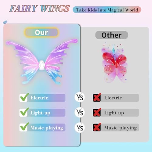 PATPAT® Electric Butterfly Wings for Girls with LED Lights and Music, Light Up Moving Fairy Wings for Halloween Christmas Birthday Party, Princess Cosplay Costume Accessory Gift for Kids 5+ Years - Image 5
