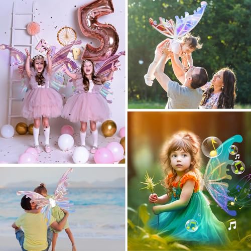 PATPAT® Electric Butterfly Wings for Girls with LED Lights and Music, Light Up Moving Fairy Wings for Halloween Christmas Birthday Party, Princess Cosplay Costume Accessory Gift for Kids 5+ Years - Image 2