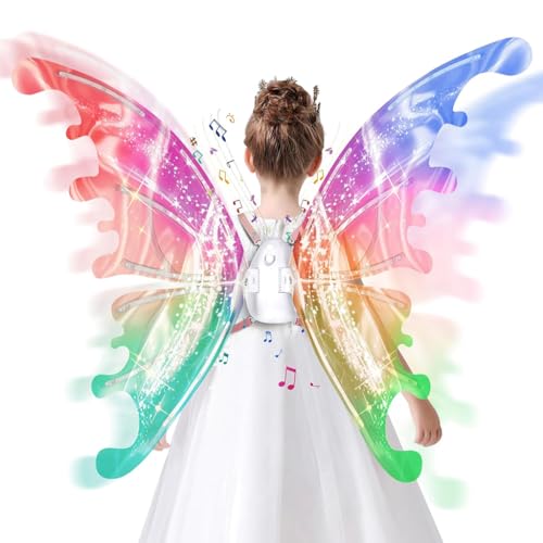 PATPAT® Electric Butterfly Wings for Girls with LED Lights and Music, Light Up Moving Fairy Wings for Halloween Christmas Birthday Party, Princess Cosplay Costume Accessory Gift for Kids 5+ Years - Image 1