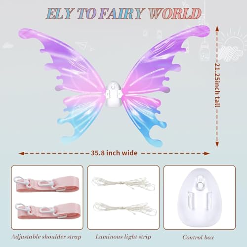 PATPAT® Electric Butterfly Wings for Girls with LED Lights and Music, Light Up Moving Fairy Wings for Halloween Christmas Birthday Party, Princess Cosplay Costume Accessory Gift for Kids 5+ Years - Image 4