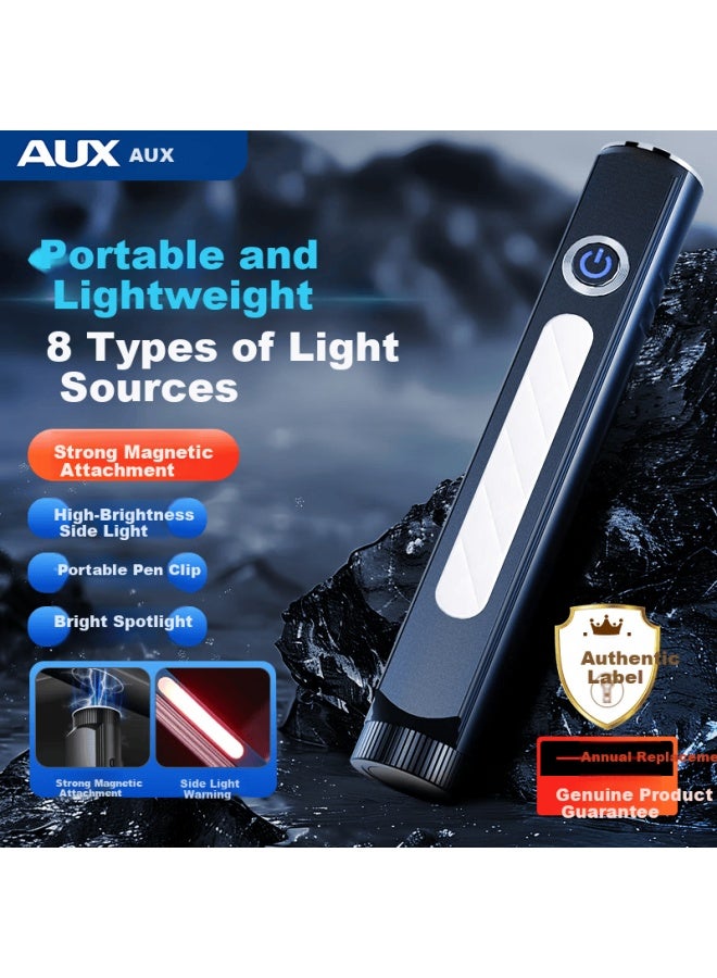 Aux High-power Multifunctional Flashlight Small Zoom Long-range Magnetic Rechargeable Side Warning Super Bright Outdoor Light - Image 1