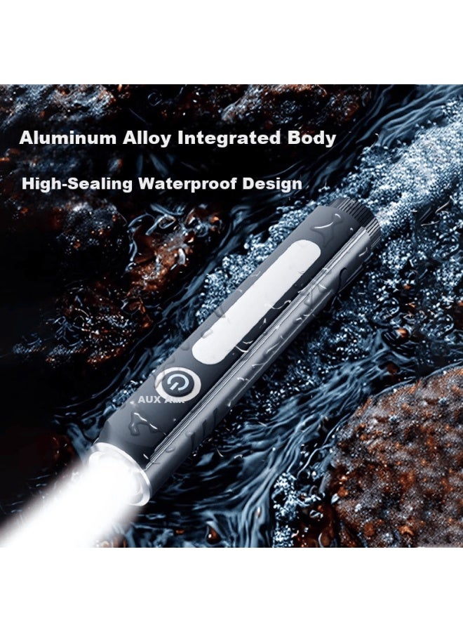 Aux High-power Multifunctional Flashlight Small Zoom Long-range Magnetic Rechargeable Side Warning Super Bright Outdoor Light - Image 3