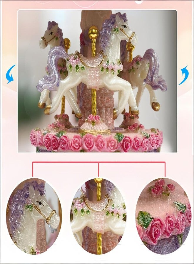 Briskfeel Classical Carousel Horse Music Box LED lights Twinkling Resin Carved Collectible Mechanical Musical Box with 18-Note (3# Pink Carousel) - Image 3