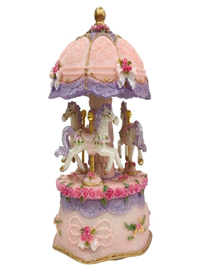 Briskfeel Classical Carousel Horse Music Box LED lights Twinkling Resin Carved Collectible Mechanical Musical Box with 18-Note (3# Pink Carousel) - Image 2
