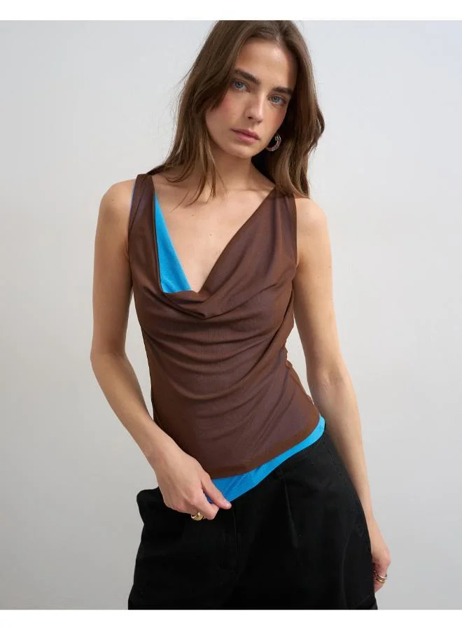Topshop Cecilia Mesh Cowl Neck Top