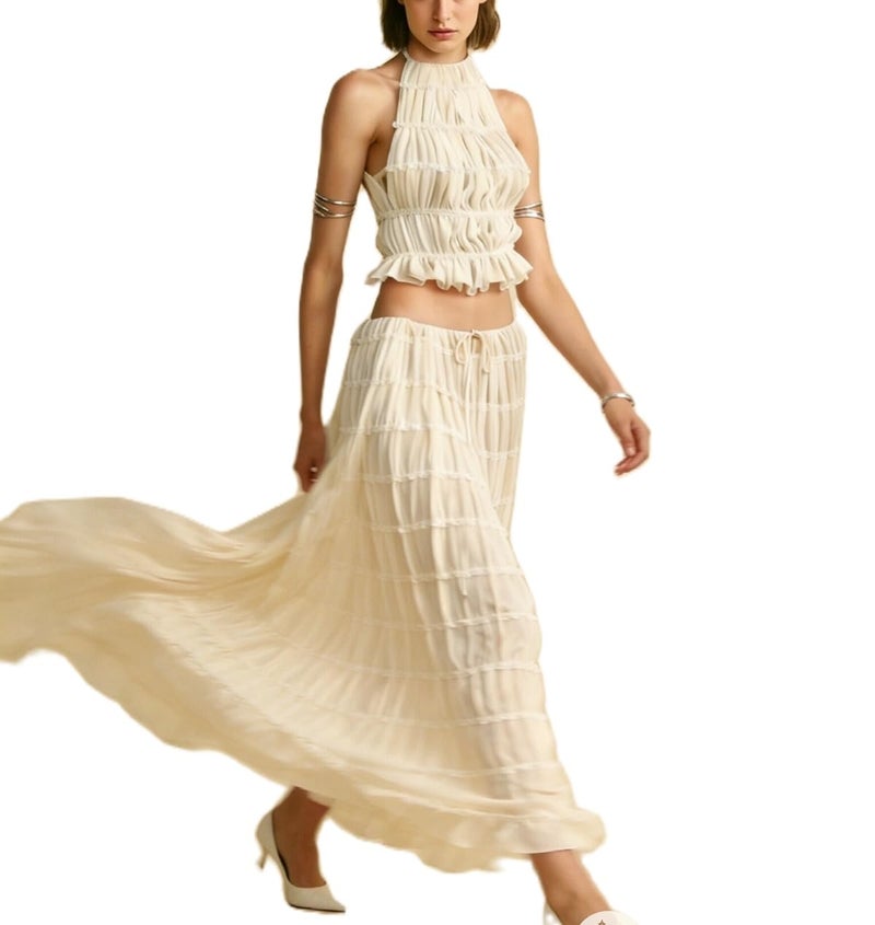 Argeousgor Women Y2K Skirt Set Outfits Sleeveless Crop Top Bodycon Midi Skirt Dress Sexy 2 Piece Mesh Outfits Summer - Image 4