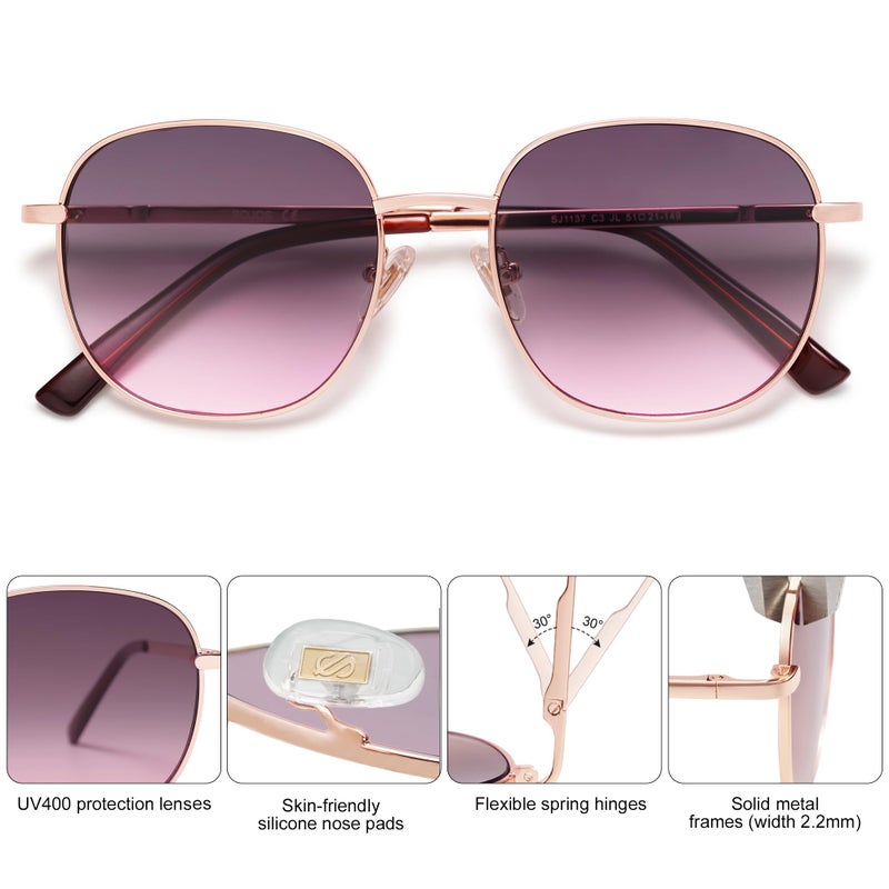 SOJOS Classic Trendy Square Sunglasses for Women Men Cute Big Frame Gold Shades SJ1137, Rose Gold/Grey&Rose - Image 4