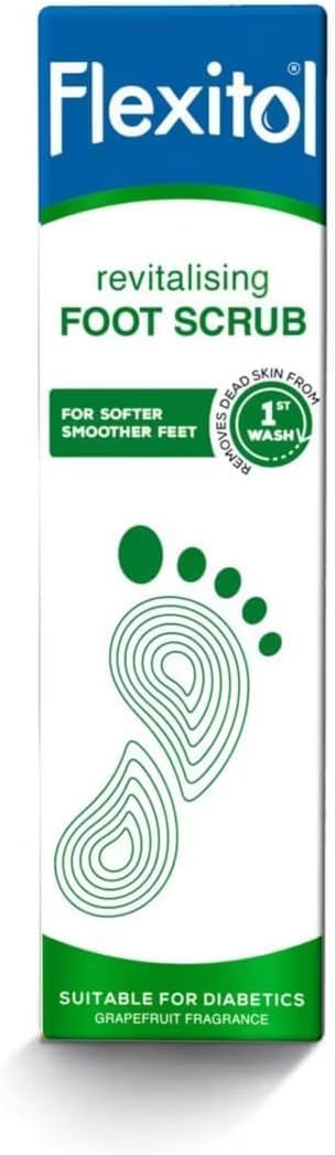 Flexitol Revitalising Foot Scrub Removes Hard Dead Dry Skin on the Feet and Heels 15 Percent Urea Exfoliating Glycolic Acid Clinically Proven Foot Cream Suitable for Diabetics 75g