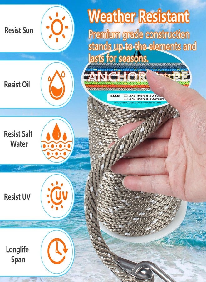 DEDU Anchor Rope 100 Ft 3/8 in, Premium Solid MFP Braid Anchor Line with Heavy Duty 316 Stainless Steel Thimble & Snap Hook, Boat Anchor Rope Marine Rope for Anchor and Boat - Gold & White - Image 3
