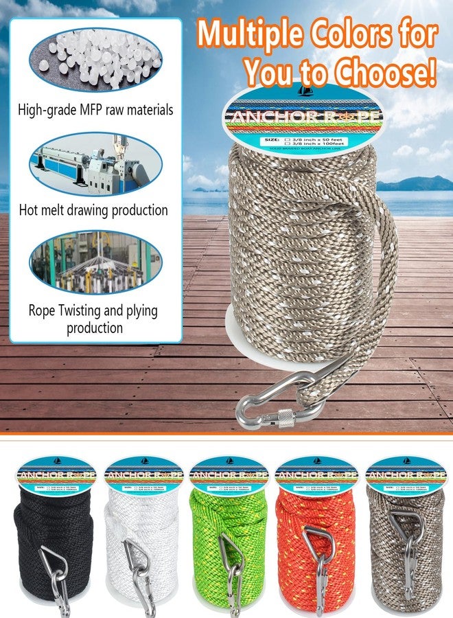DEDU Anchor Rope 100 Ft 3/8 in, Premium Solid MFP Braid Anchor Line with Heavy Duty 316 Stainless Steel Thimble & Snap Hook, Boat Anchor Rope Marine Rope for Anchor and Boat - Gold & White - Image 5