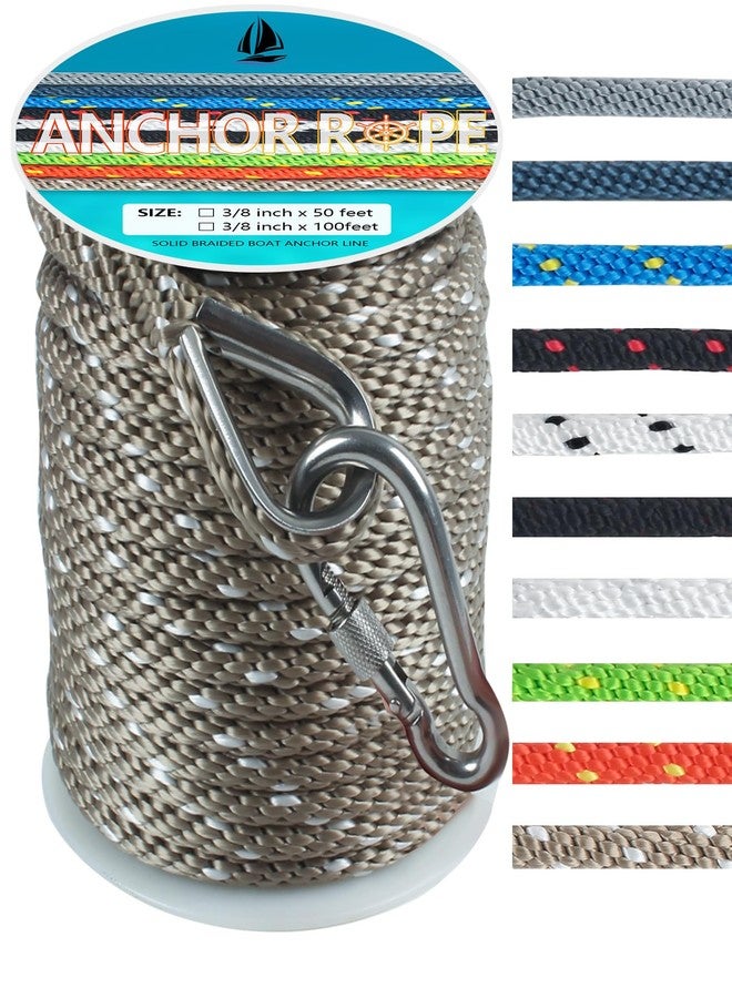 DEDU Anchor Rope 100 Ft 3/8 in, Premium Solid MFP Braid Anchor Line with Heavy Duty 316 Stainless Steel Thimble & Snap Hook, Boat Anchor Rope Marine Rope for Anchor and Boat - Gold & White - Image 1