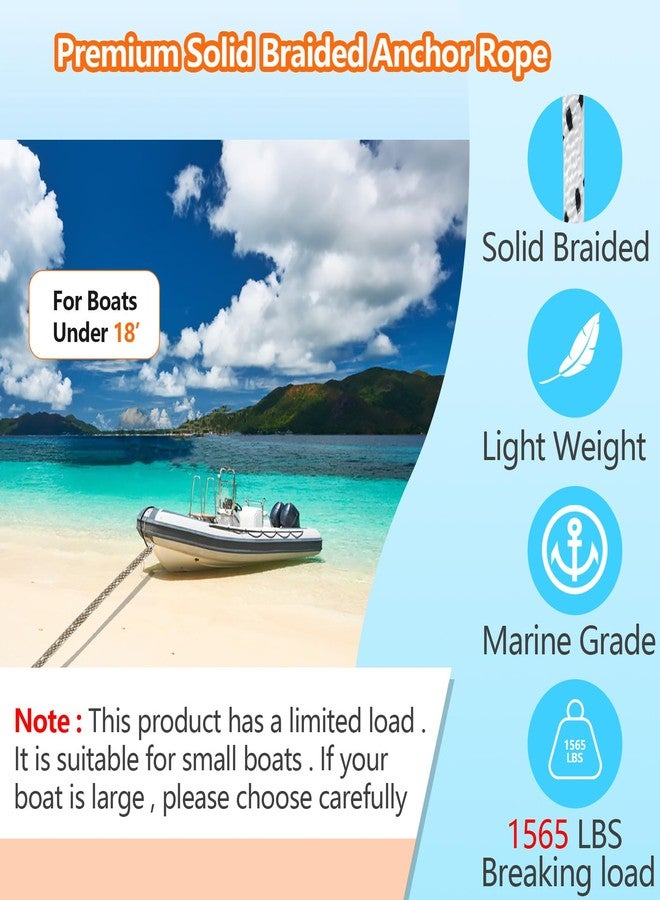 DEDU Anchor Rope 100 Ft 3/8 in, Premium Solid MFP Braid Anchor Line with Heavy Duty 316 Stainless Steel Thimble & Snap Hook, Boat Anchor Rope Marine Rope for Anchor and Boat - Gold & White - Image 2