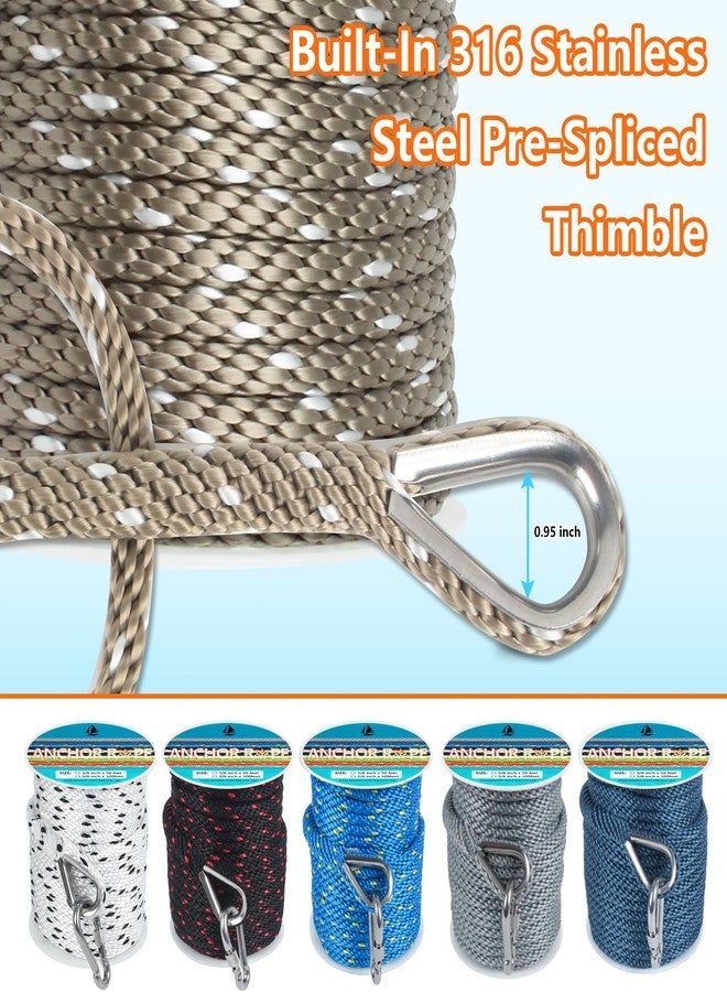 DEDU Anchor Rope 100 Ft 3/8 in, Premium Solid MFP Braid Anchor Line with Heavy Duty 316 Stainless Steel Thimble & Snap Hook, Boat Anchor Rope Marine Rope for Anchor and Boat - Gold & White - Image 4