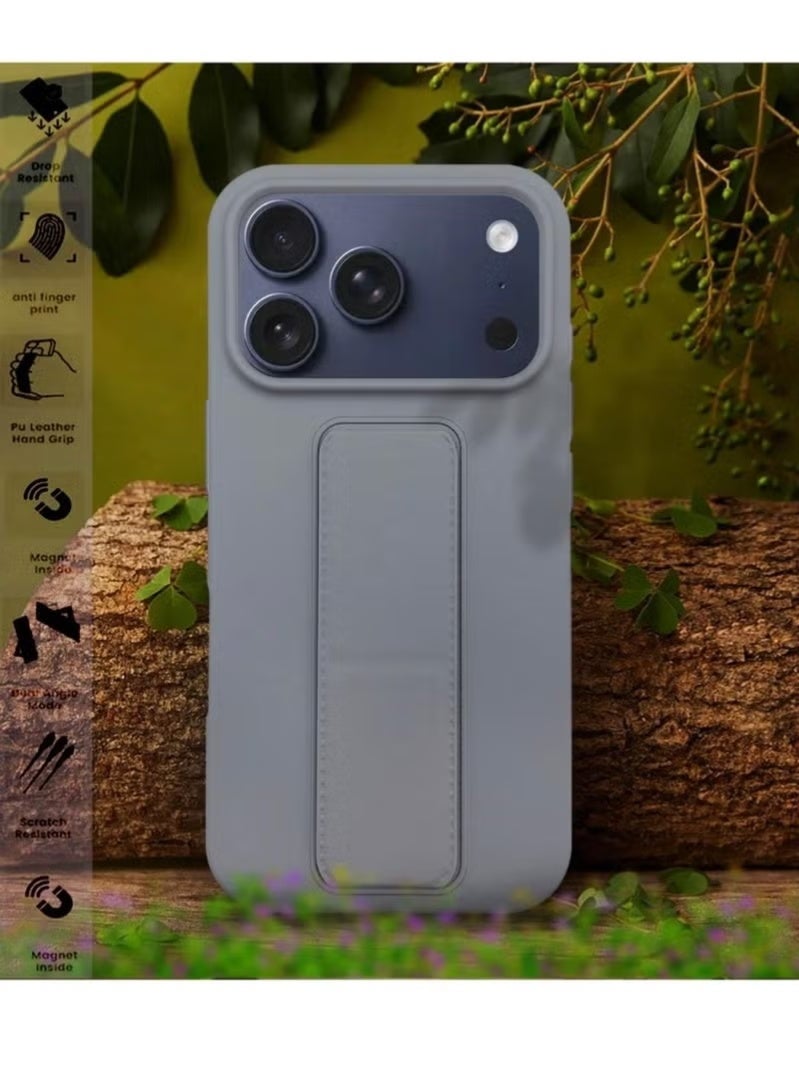 MUDISO Slim, Shockproof & Lightweight Apple iPhone 17 Pro Case Cover with Built-In Magnetic Hand Grip – 3-in-1 Protective TPU Phone Case in Elegant Grey Featuring Secure Holding Grip, Kickstand Function & Everyday Protection – Perfect Fit for iPhone 17 Pro - Image 5