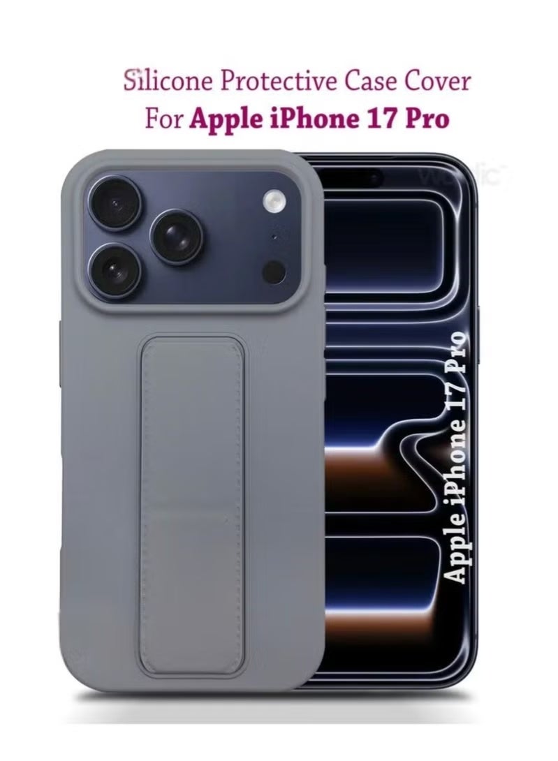 MUDISO Slim, Shockproof & Lightweight Apple iPhone 17 Pro Case Cover with Built-In Magnetic Hand Grip – 3-in-1 Protective TPU Phone Case in Elegant Grey Featuring Secure Holding Grip, Kickstand Function & Everyday Protection – Perfect Fit for iPhone 17 Pro - Image 1